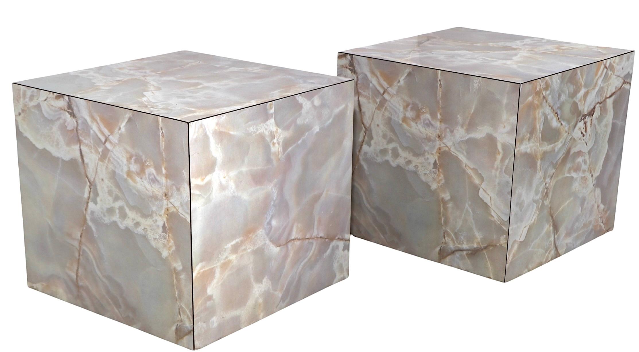 Pr. Vintage Formica Cube Form Faux Marble  End Tables Pedestals For Sale 10