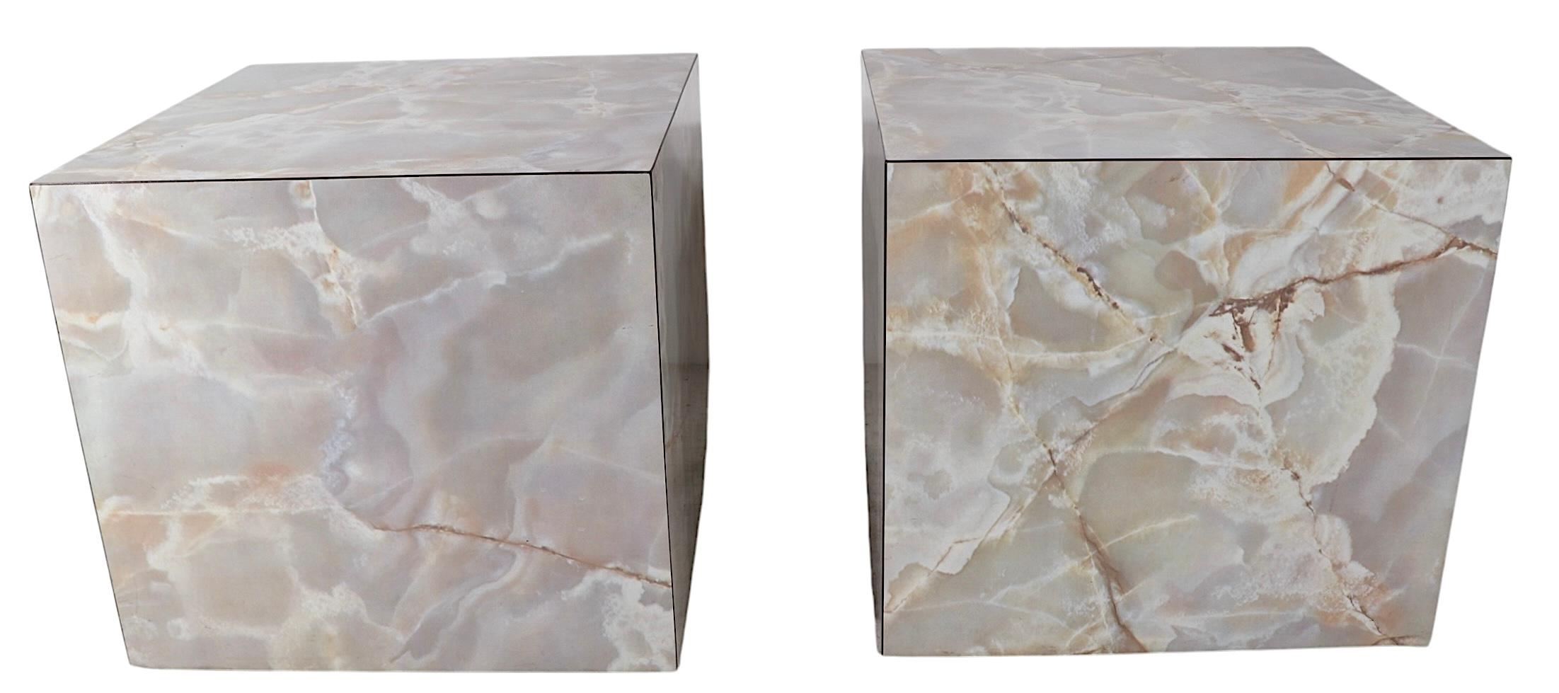 Pr. Vintage Formica Cube Form Faux Marble  End Tables Pedestals For Sale 13