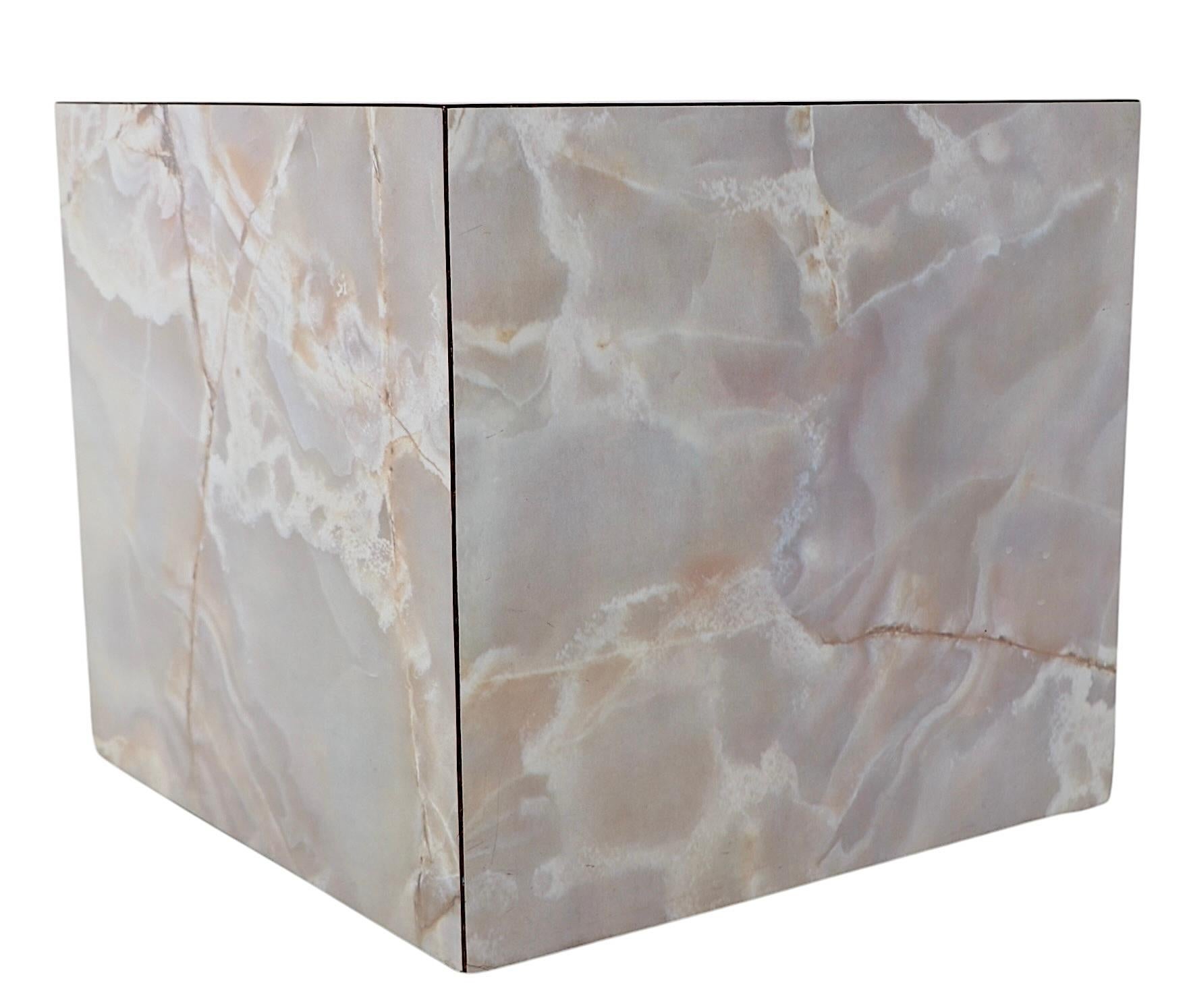 Hollywood Regency Pr. Vintage Formica Cube Form Faux Marble  End Tables Pedestals For Sale