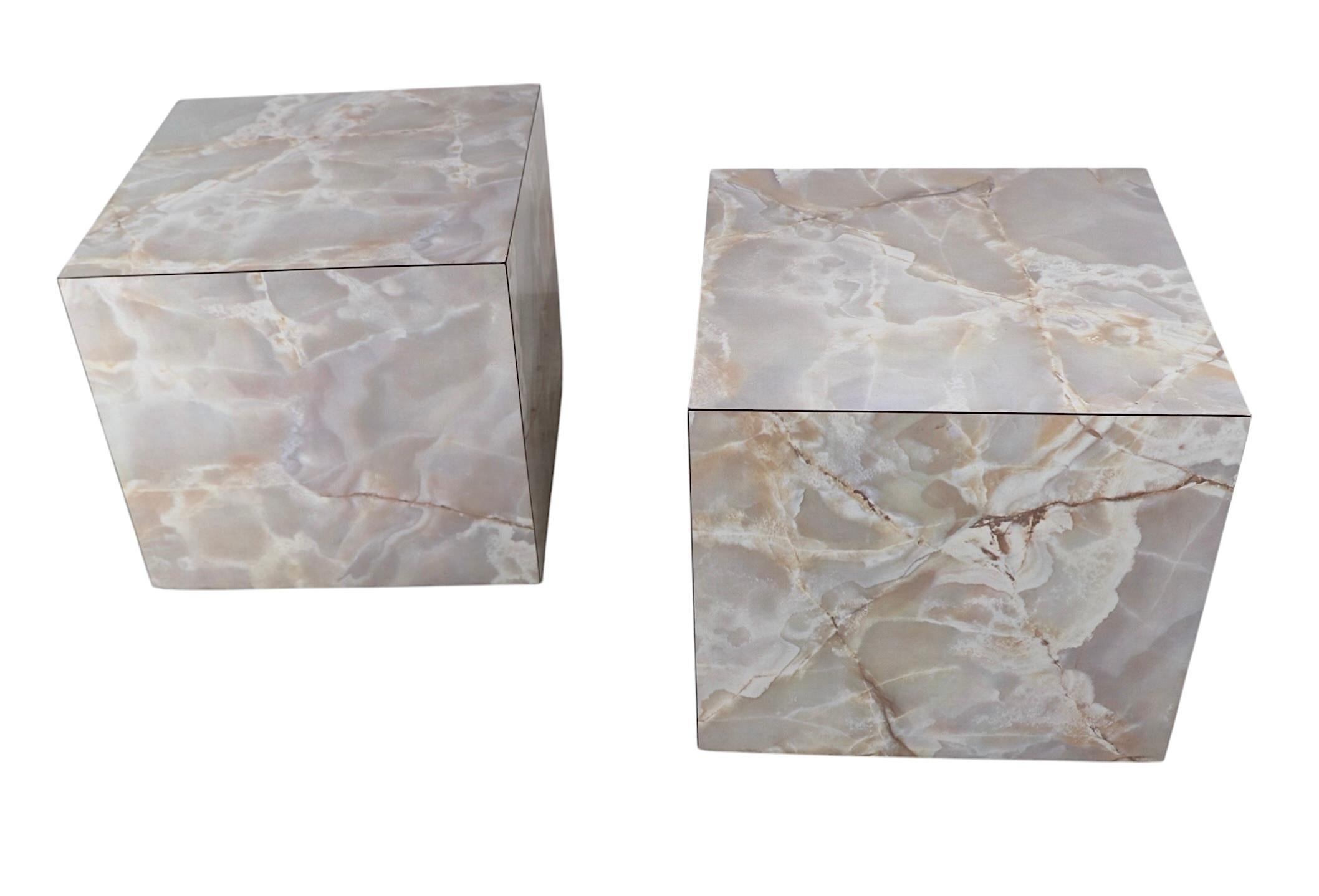 Pr. Vintage Formica Cube Form Faux Marble  End Tables Pedestals For Sale 1