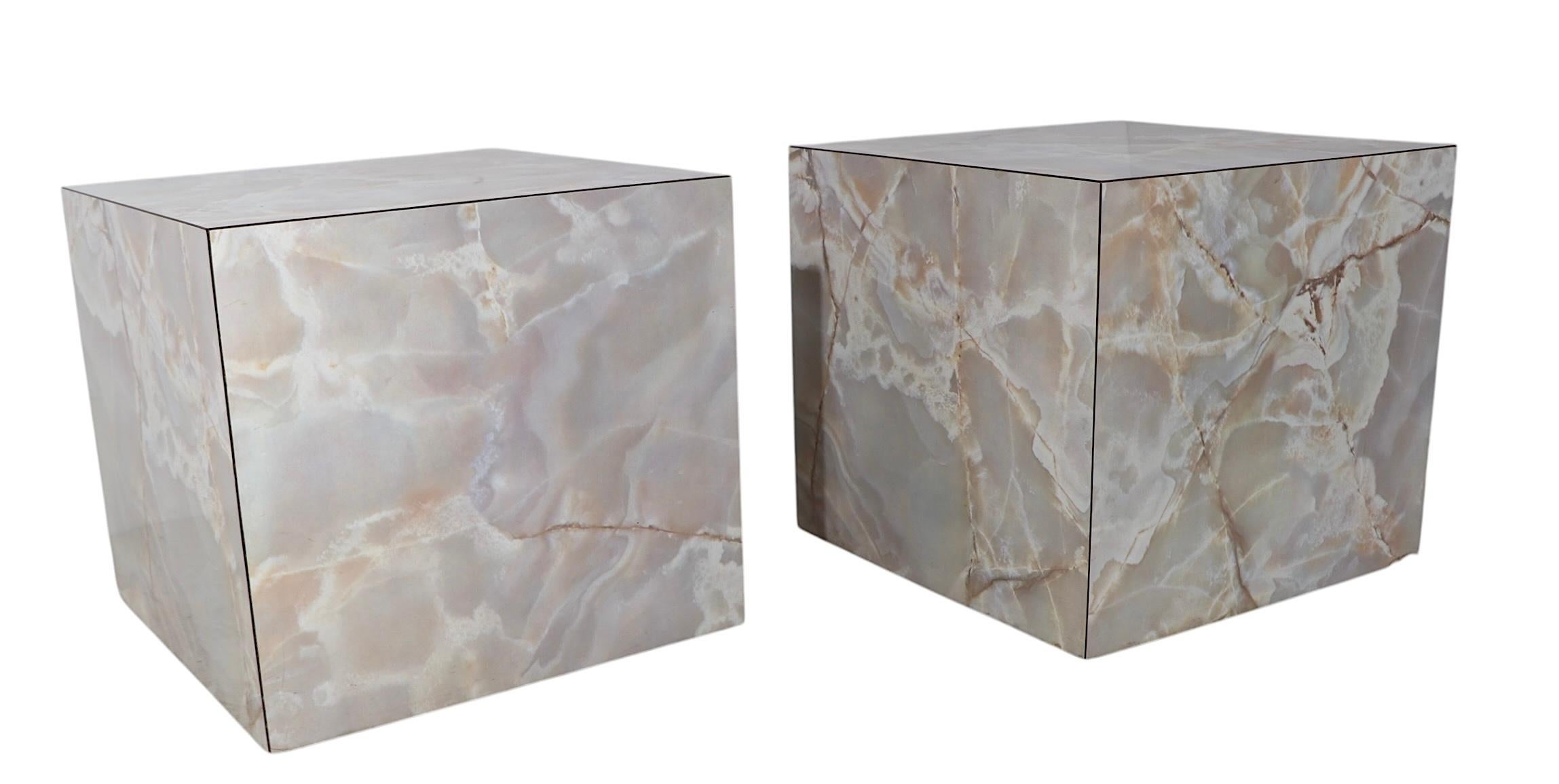 Pr. Vintage Formica Cube Form Faux Marble  End Tables Pedestals For Sale 2