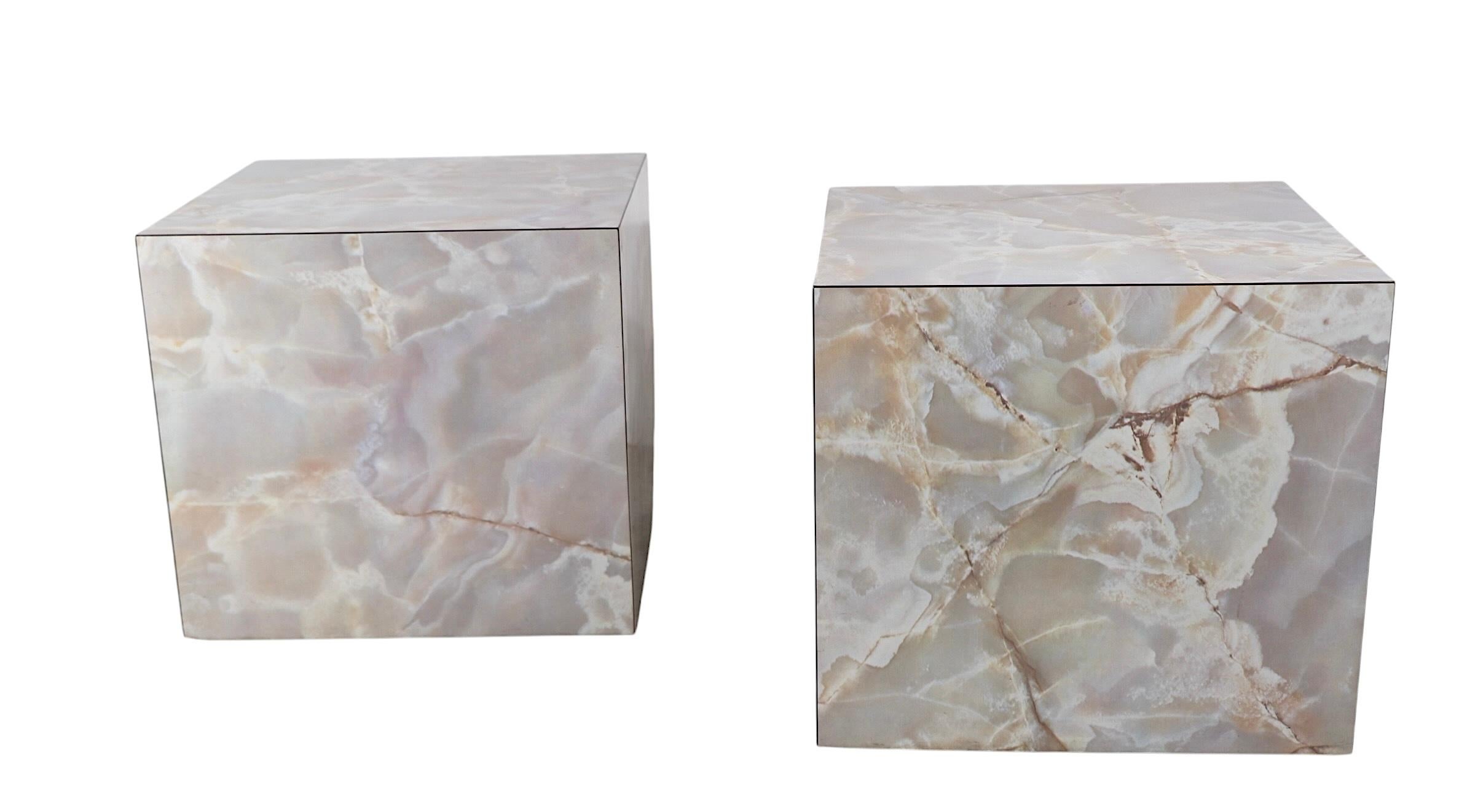 Pr. Vintage Formica Cube Form Faux Marble  End Tables Pedestals For Sale 3