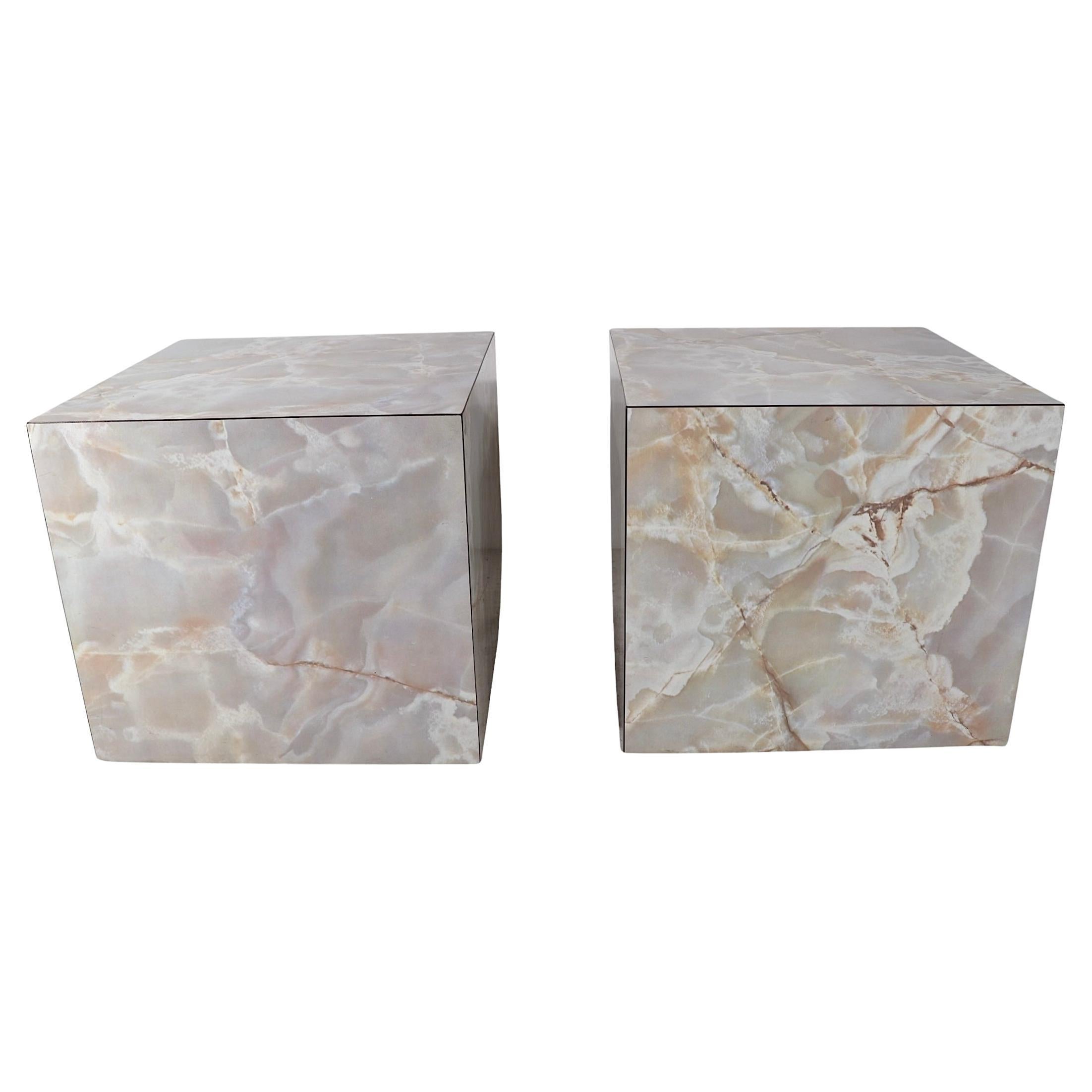 Pr. Vintage Formica Cube Form Faux Marble  End Tables Pedestals For Sale