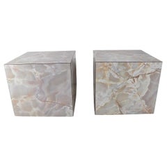 Pr. Vintage Formica Cube Form Faux Marble  End Tables Pedestals