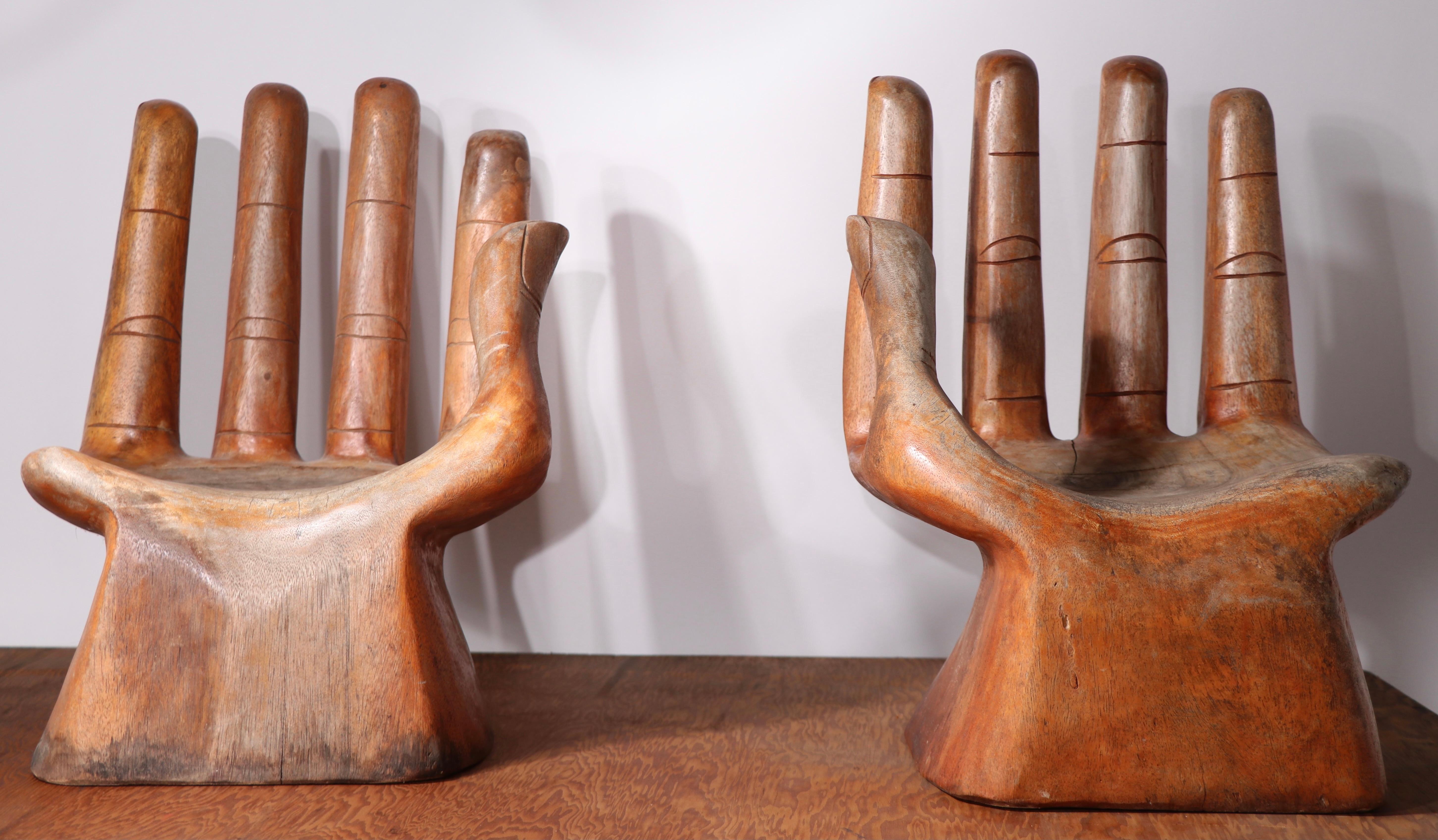 Pr. Vintage Hand Carved Miniature Hand Chairs after Pedro Friedeberg For Sale 4