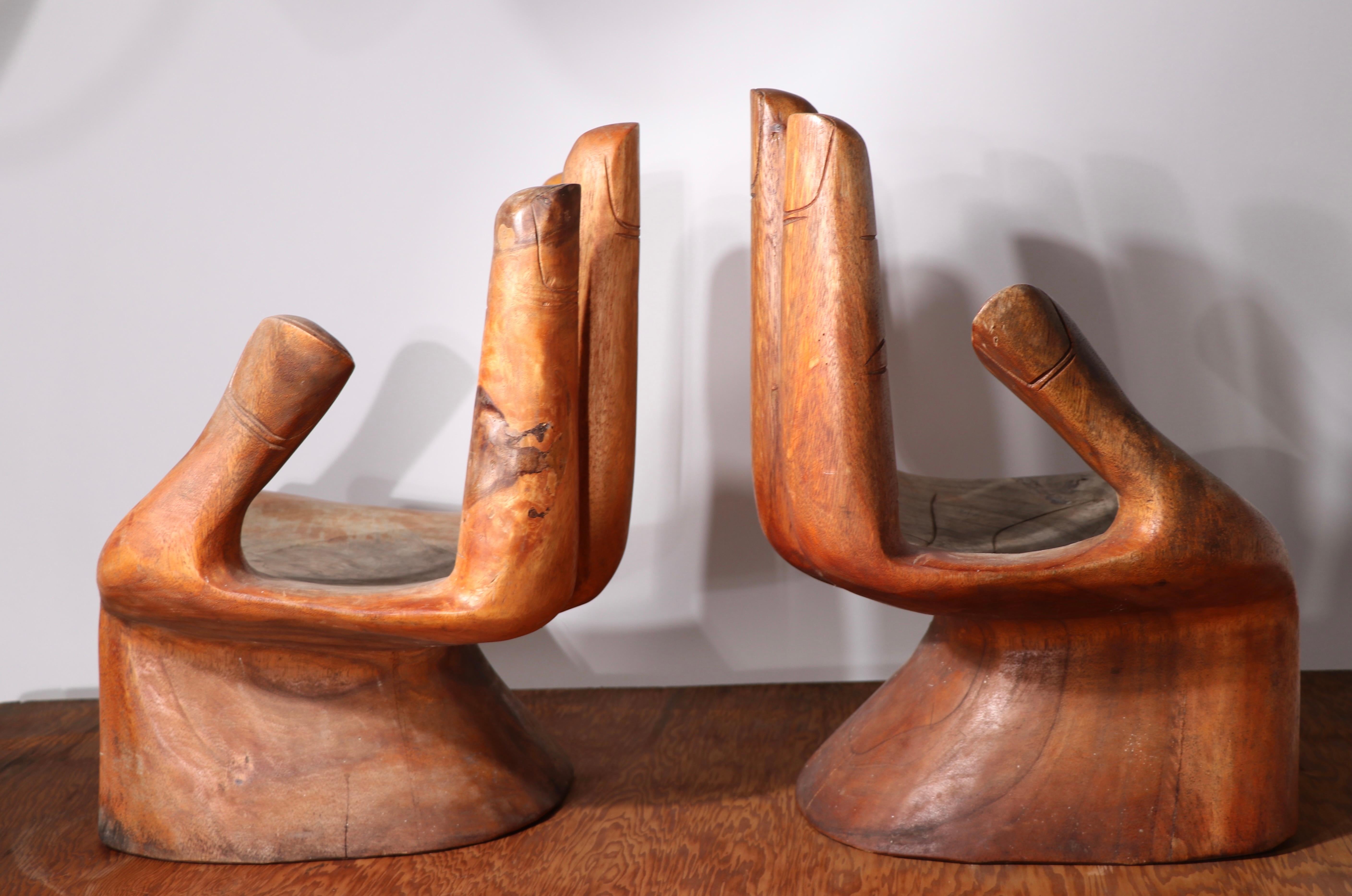 Pr. Vintage Hand Carved Miniature Hand Chairs after Pedro Friedeberg For Sale 8