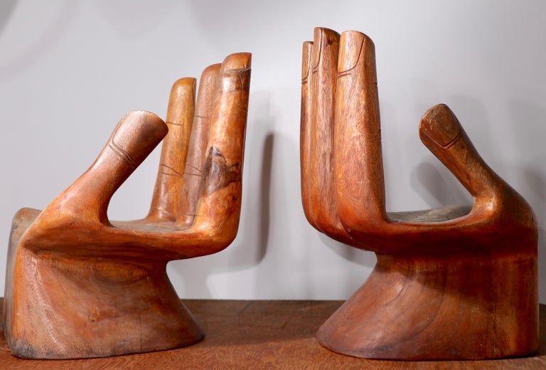 Pr. Vintage Hand Carved Miniature Hand Chairs after Pedro Friedeberg For Sale 10