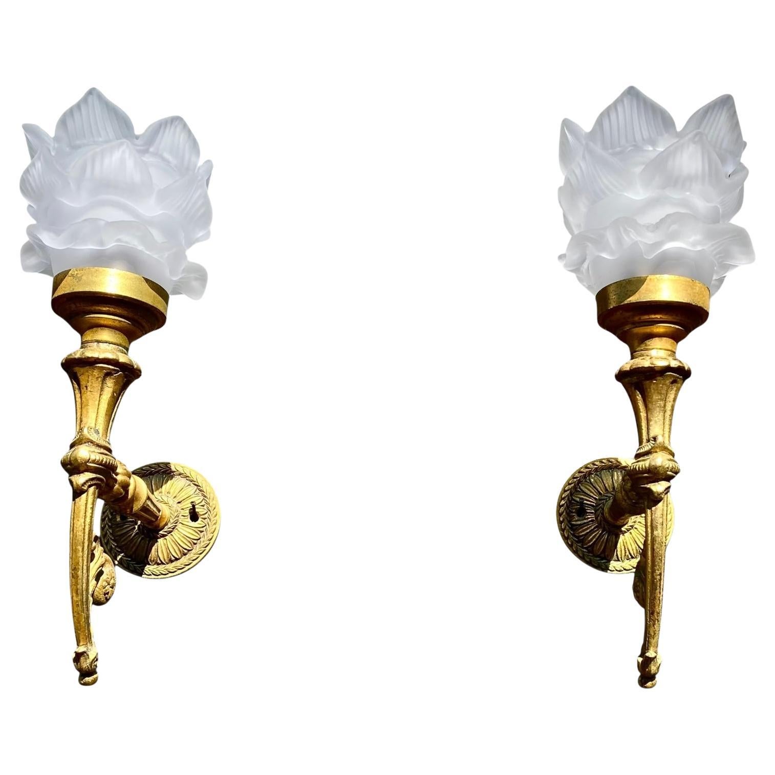 Pr Vintage Hand Crafted French Napoleon III-Style Gilded Bronze Sconces