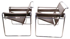 Pr. Vintage Marcel Breuer Wassily Chairs in Brown Leather and Chrome circa 1970s