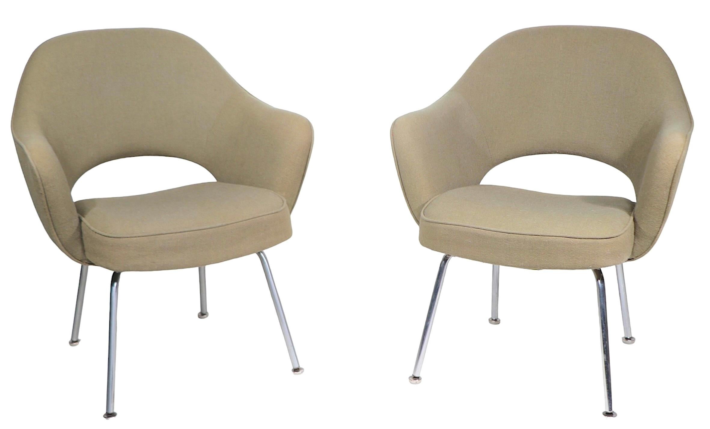  Pair of iconic Mid Century architectural design, from recognized master of the genre, Eero Saarinen. The Executive Arm Chair is considered to be one of the most important pieces to come from the golden age of Mid Century design in America, these