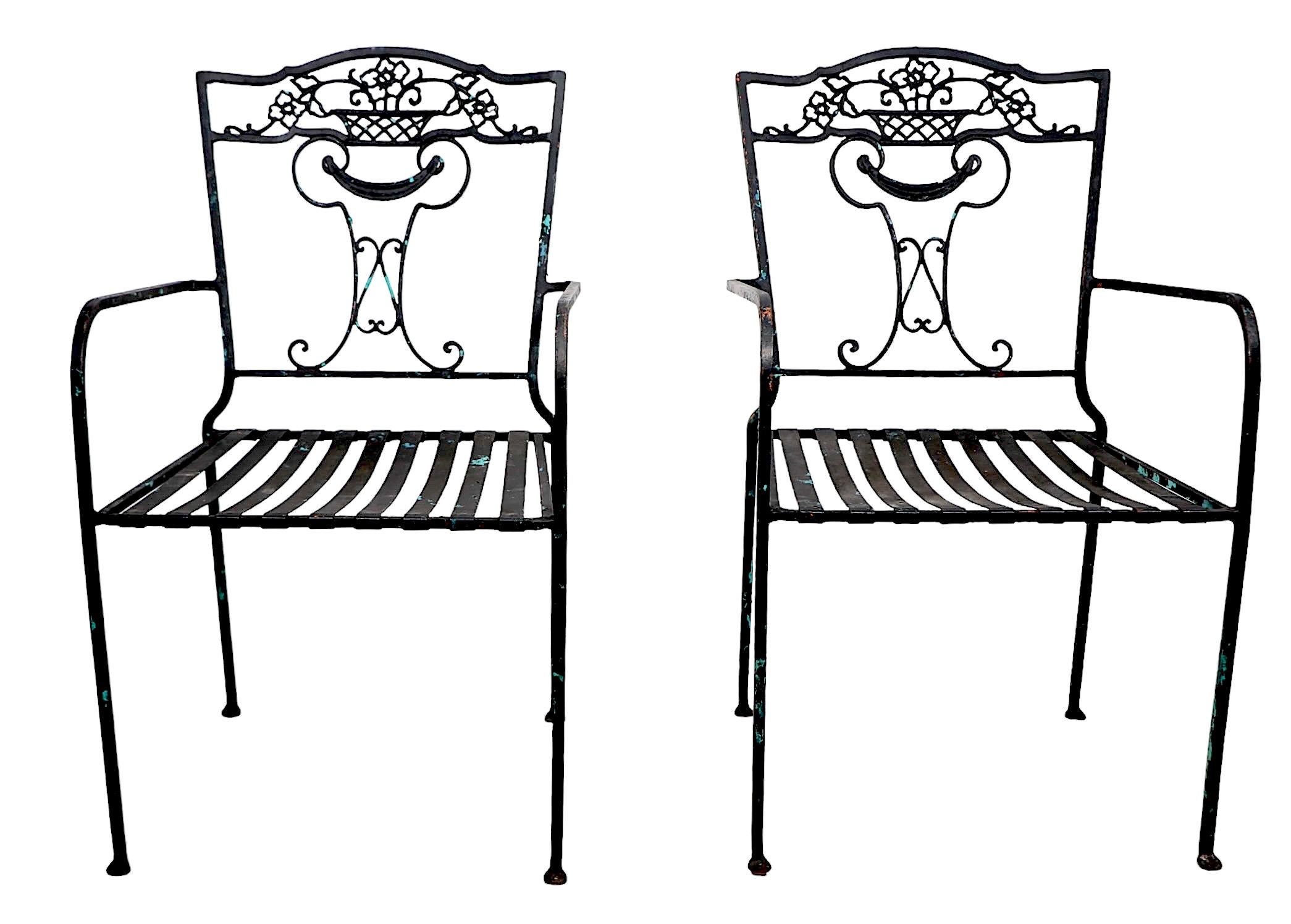 Pr.  Vintage Wrought Iron Dining Height Arm Chairs c. 1920/60's For Sale 7