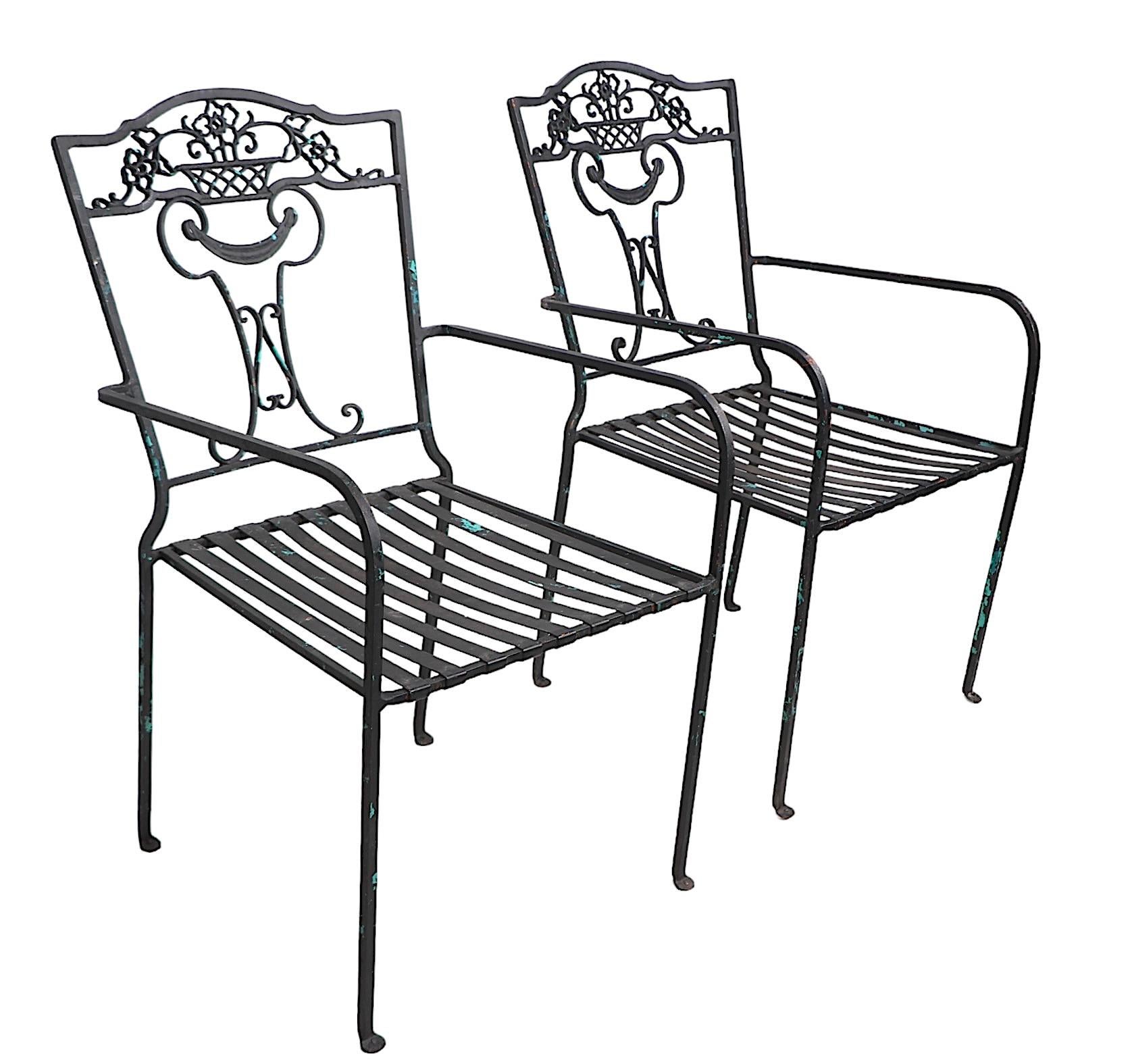 Pr.  Vintage Wrought Iron Dining Height Arm Chairs c. 1920/60's For Sale 8
