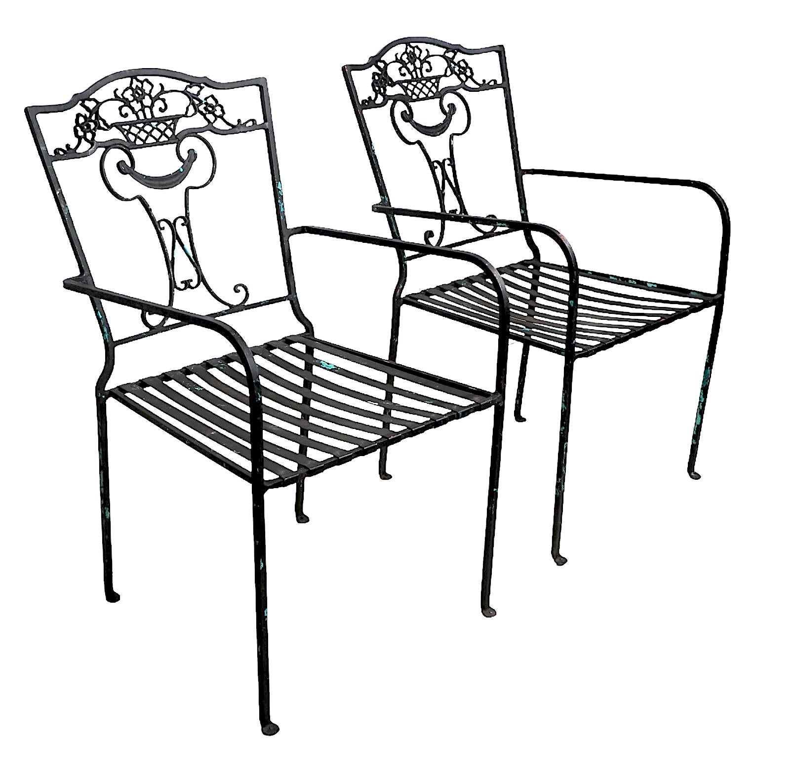 Pr.  Vintage Wrought Iron Dining Height Arm Chairs c. 1920/60's For Sale 9