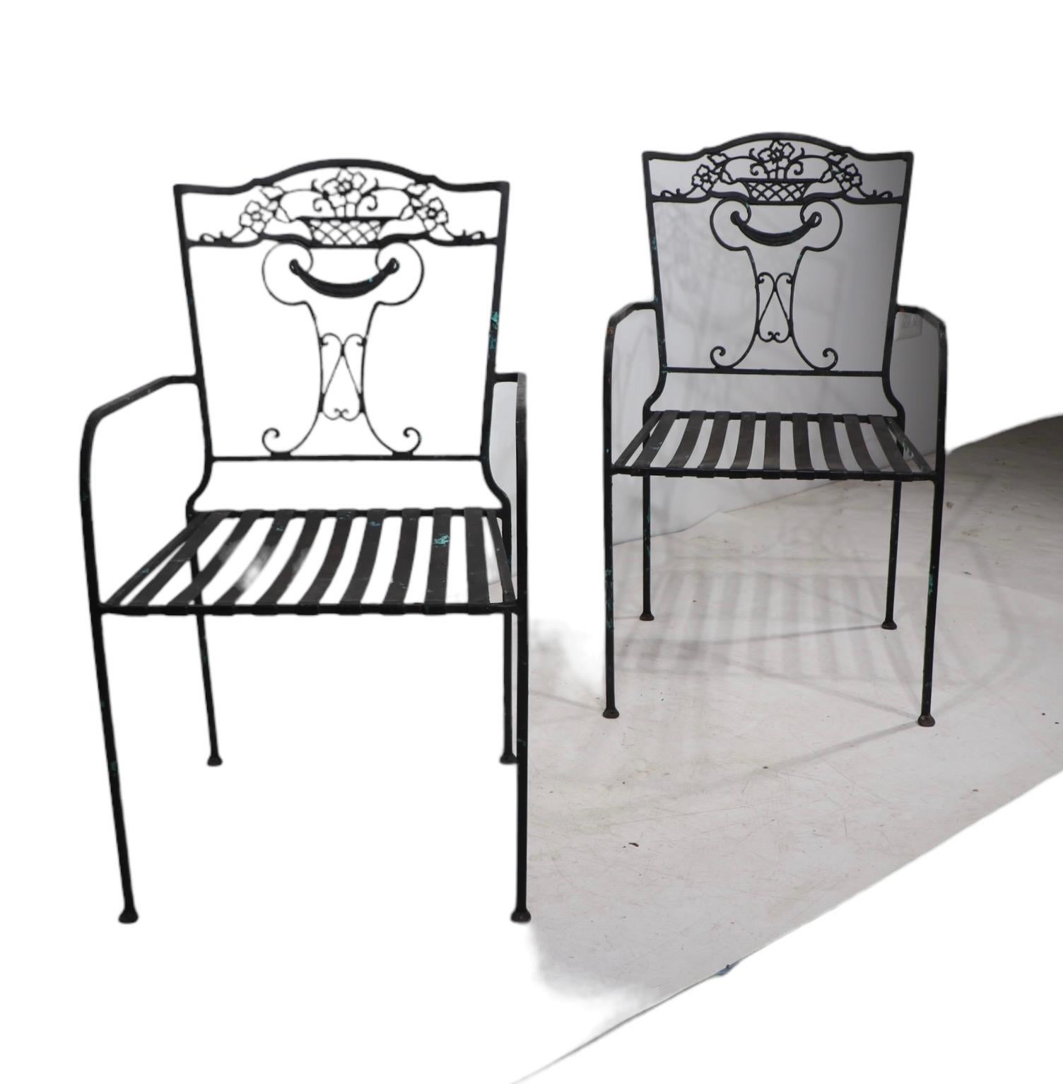Hollywood Regency Pr.  Vintage Wrought Iron Dining Height Arm Chairs c. 1920/60's For Sale