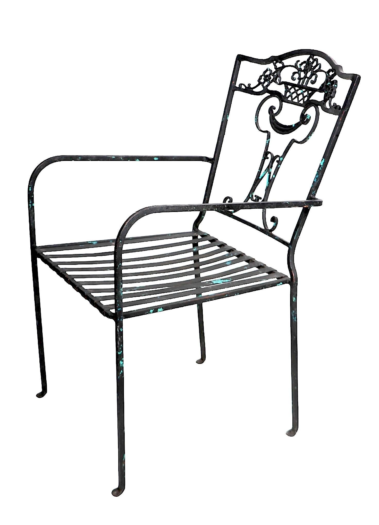 Pr.  Vintage Wrought Iron Dining Height Arm Chairs c. 1920/60's For Sale 2
