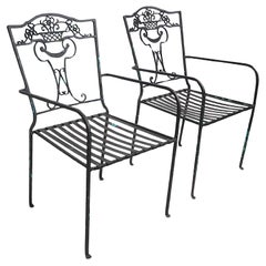 Pr.  Vintage Wrought Iron Dining Height Arm Chairs c. 1920/60's