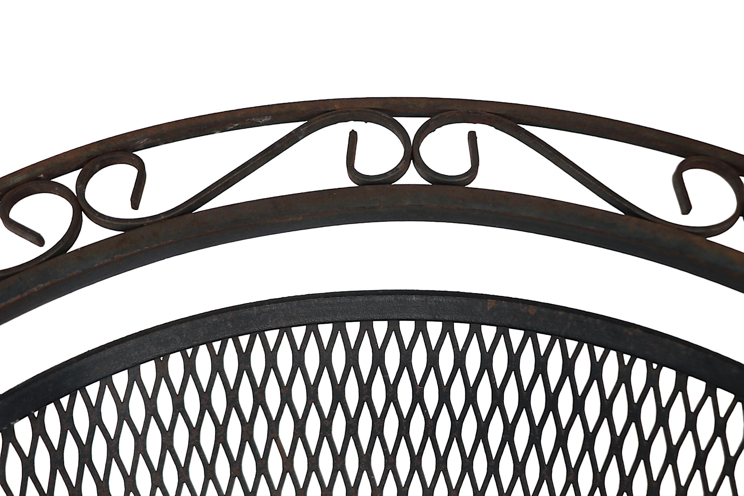 20th Century Pr. Vintage Wrought Iron Garden patio Poolside Chairs by Woodard c. 1950/60's For Sale