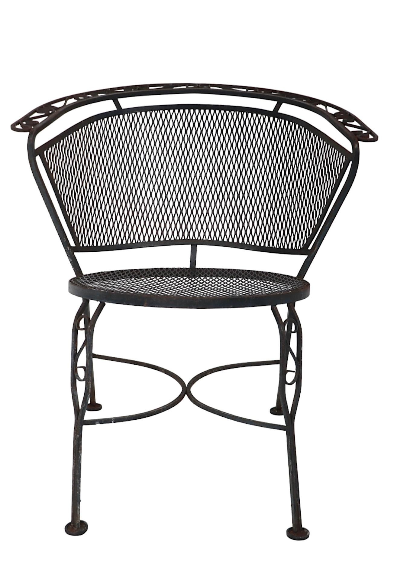 Pr. Vintage Wrought Iron Garden patio Poolside Chairs by Woodard c. 1950/60's For Sale 2