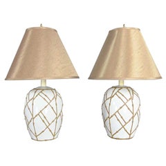 Lampes en forme de jarre à gingembre Pr White Chinoiserie de style givre doré avec motif de bambou appliqué