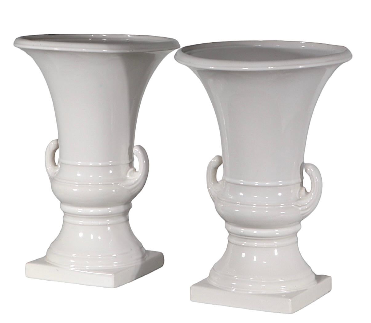 Pr. White on White Ceramic Urn Campagna  Form Vases   For Sale 6