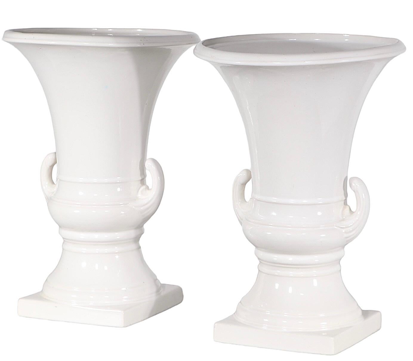 Pr. White on White Ceramic Urn Campagna  Form Vases   For Sale 7