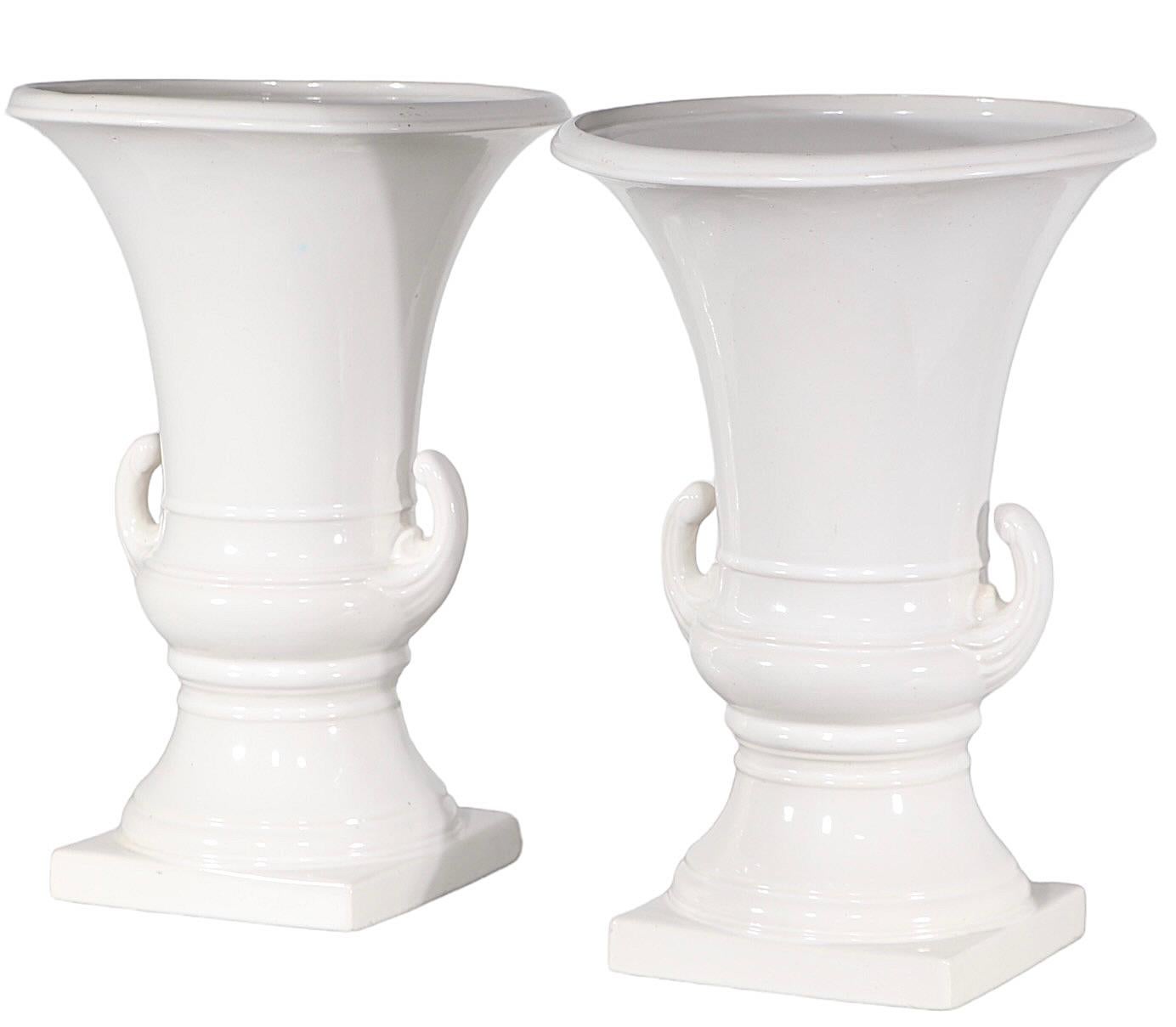 Pr. White on White Ceramic Urn Campagna  Form Vases For Sale 7