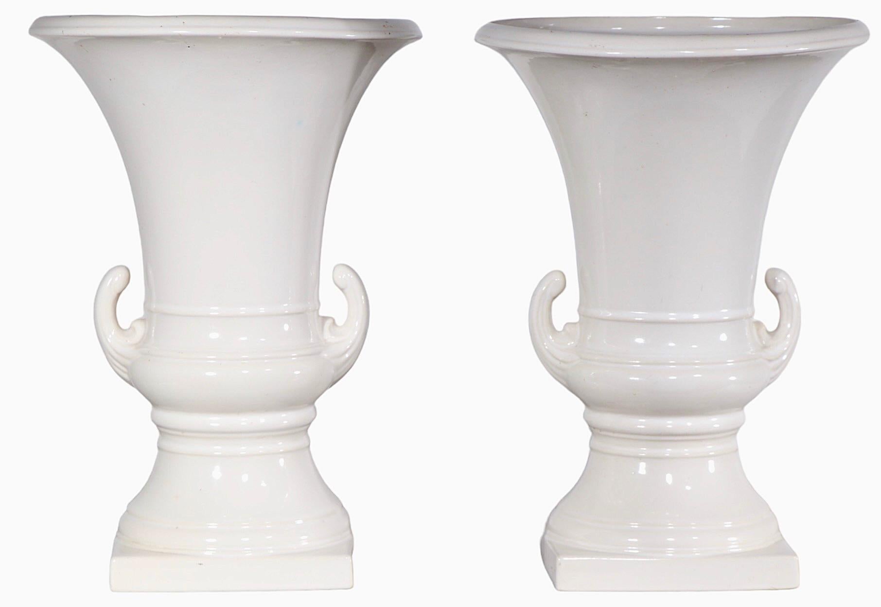Pr. White on White Ceramic Urn Campagna  Form Vases   For Sale 8