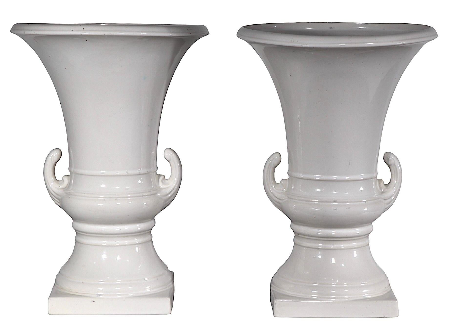 Pr. White on White Ceramic Urn Campagna  Form Vases   For Sale 9