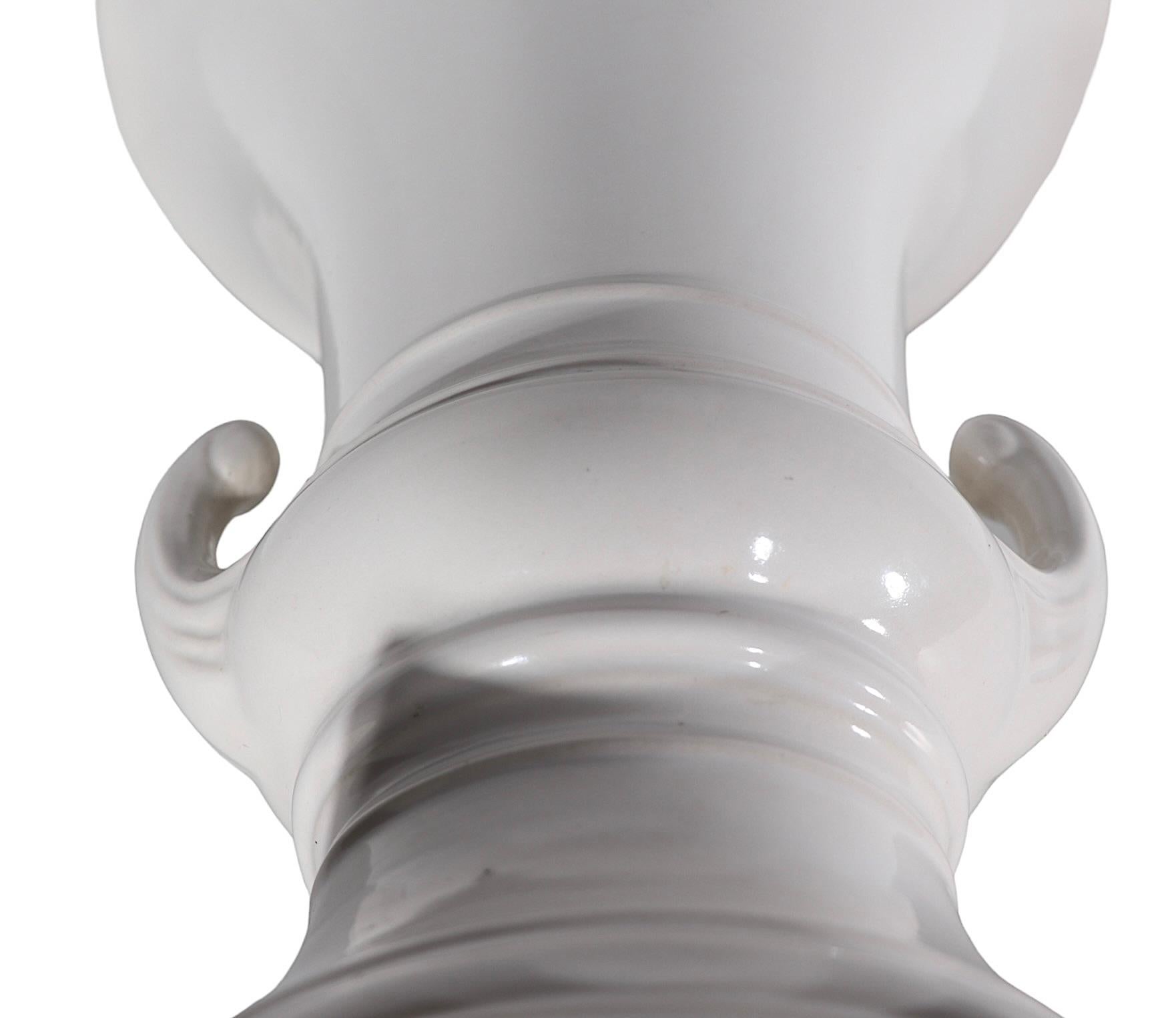 Pr. White on White Ceramic Urn Campagna  Form Vases   For Sale 11