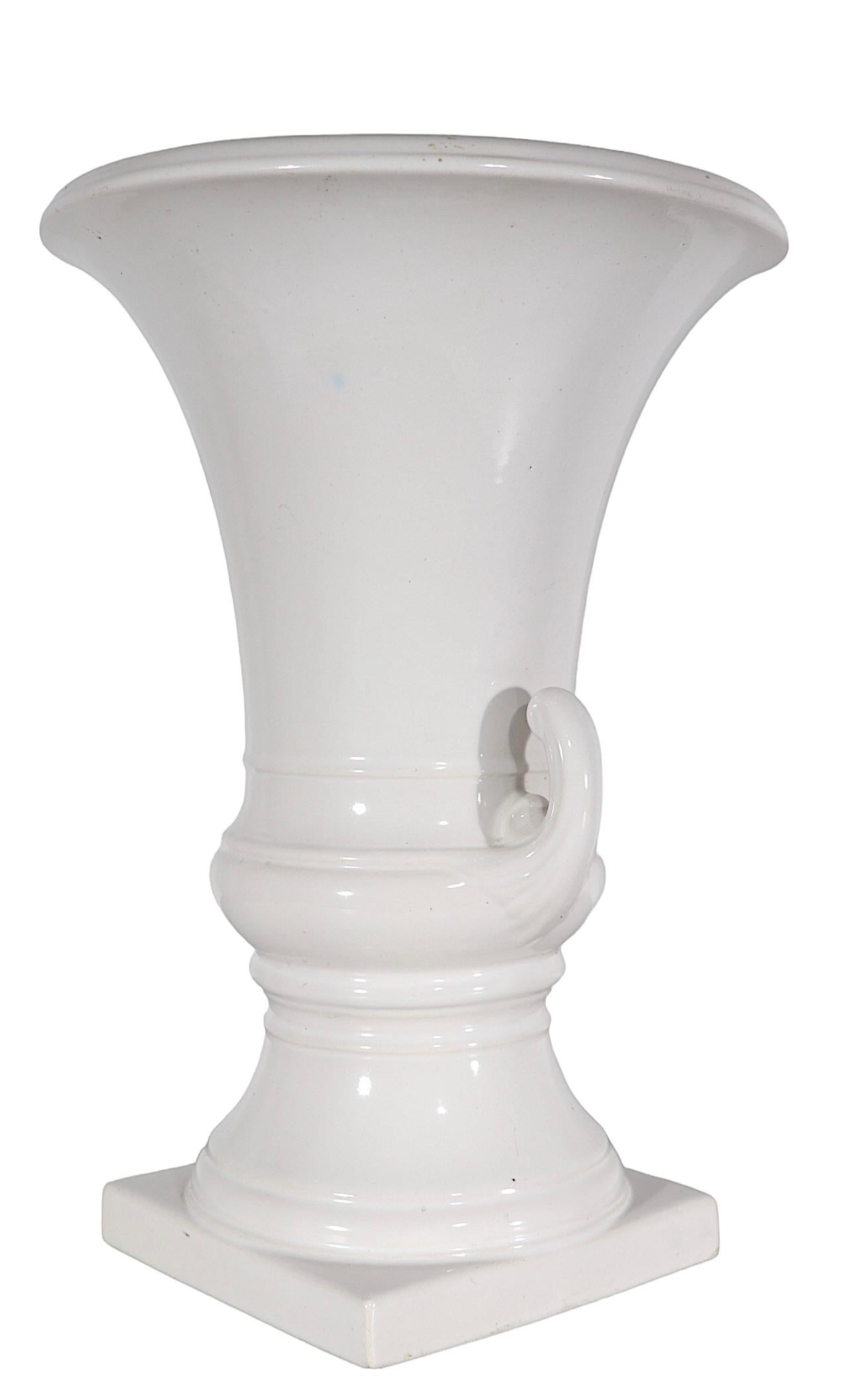 Pr. White on White Ceramic Urn Campagna  Form Vases   For Sale 12