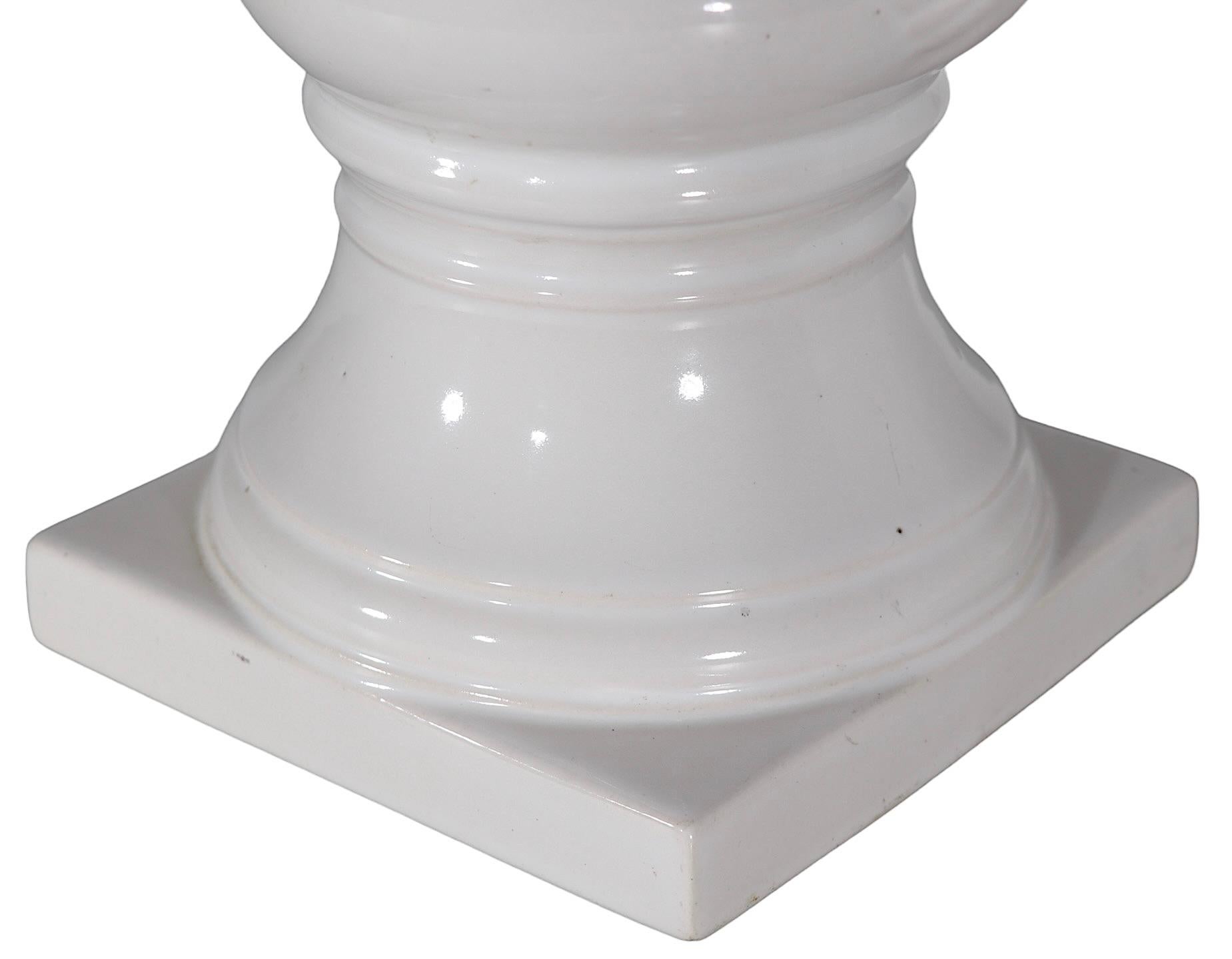 Pr. White on White Ceramic Urn Campagna  Form Vases   For Sale 13