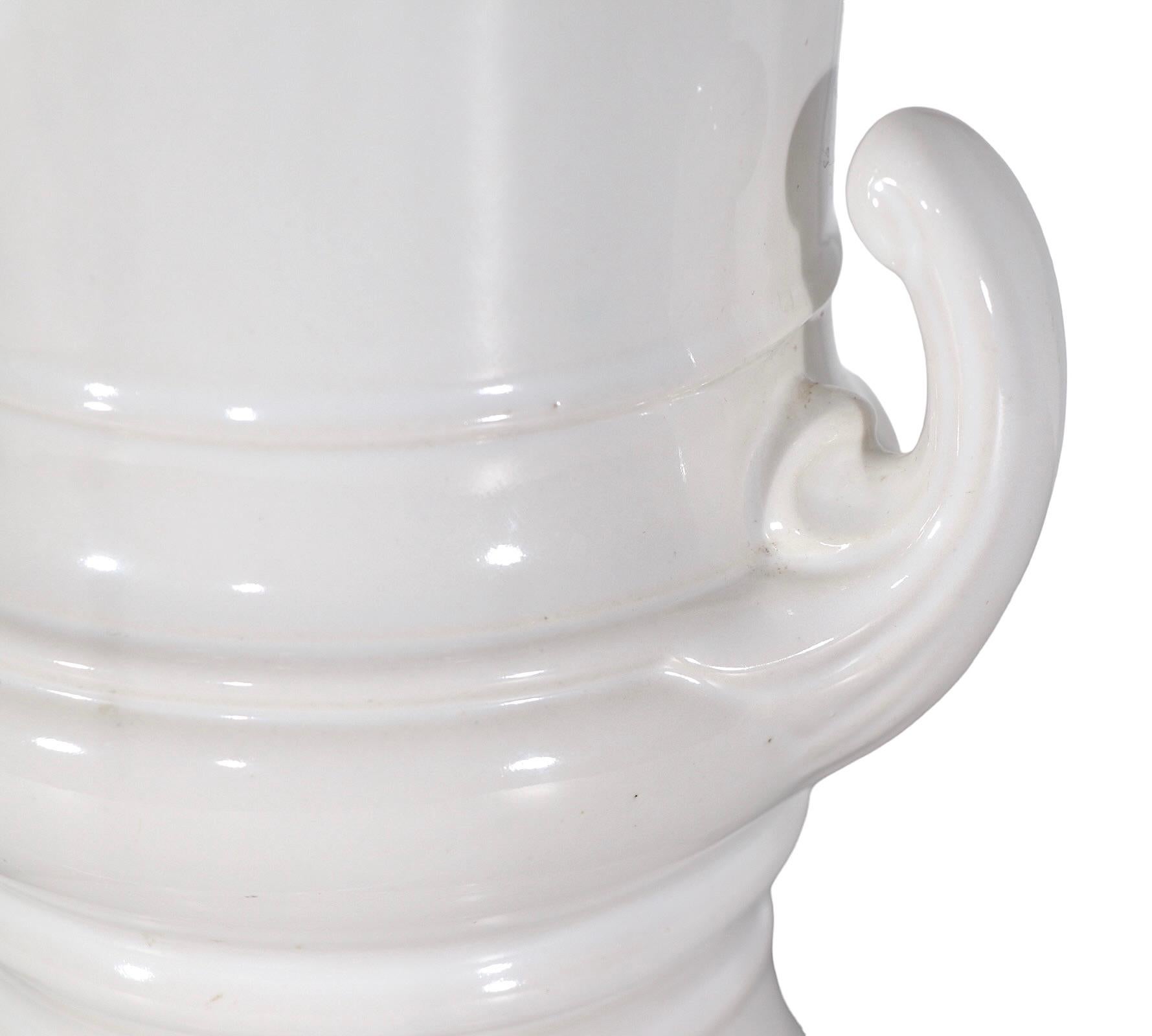 Pr. White on White Ceramic Urn Campagna  Form Vases   For Sale 14