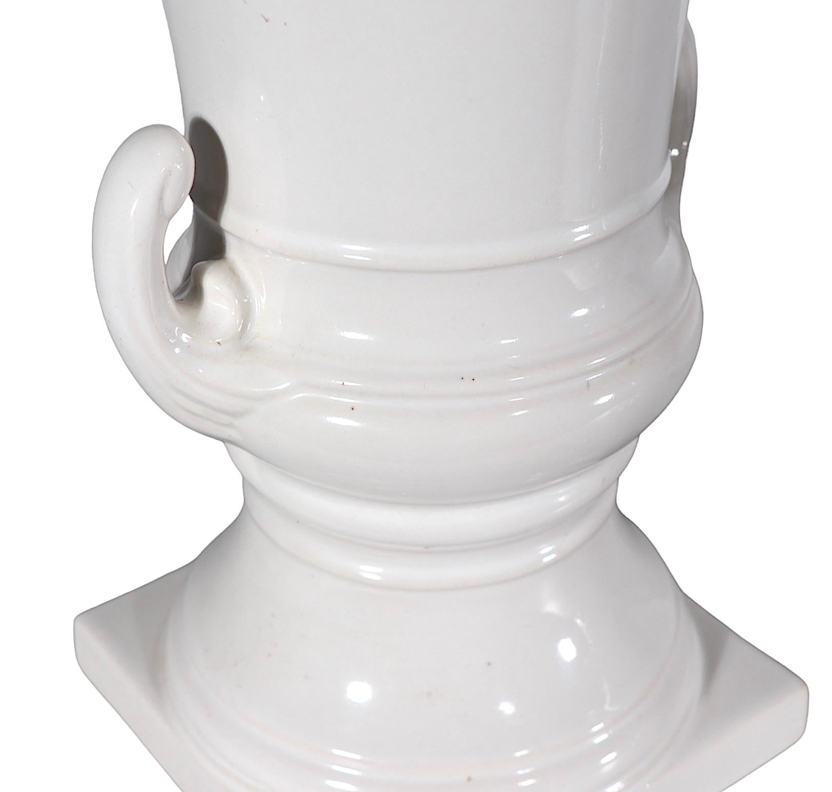 American Pr. White on White Ceramic Urn Campagna  Form Vases   For Sale