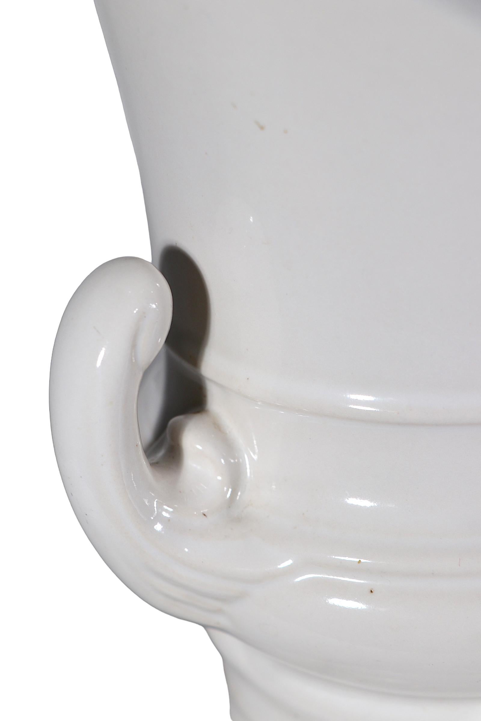 20th Century Pr. White on White Ceramic Urn Campagna  Form Vases   For Sale