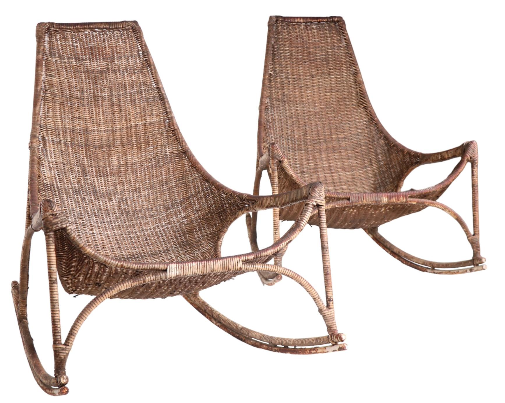 Pr. Wicker Rocking Chairs by Francis Mair c 1950/1960's For Sale 3
