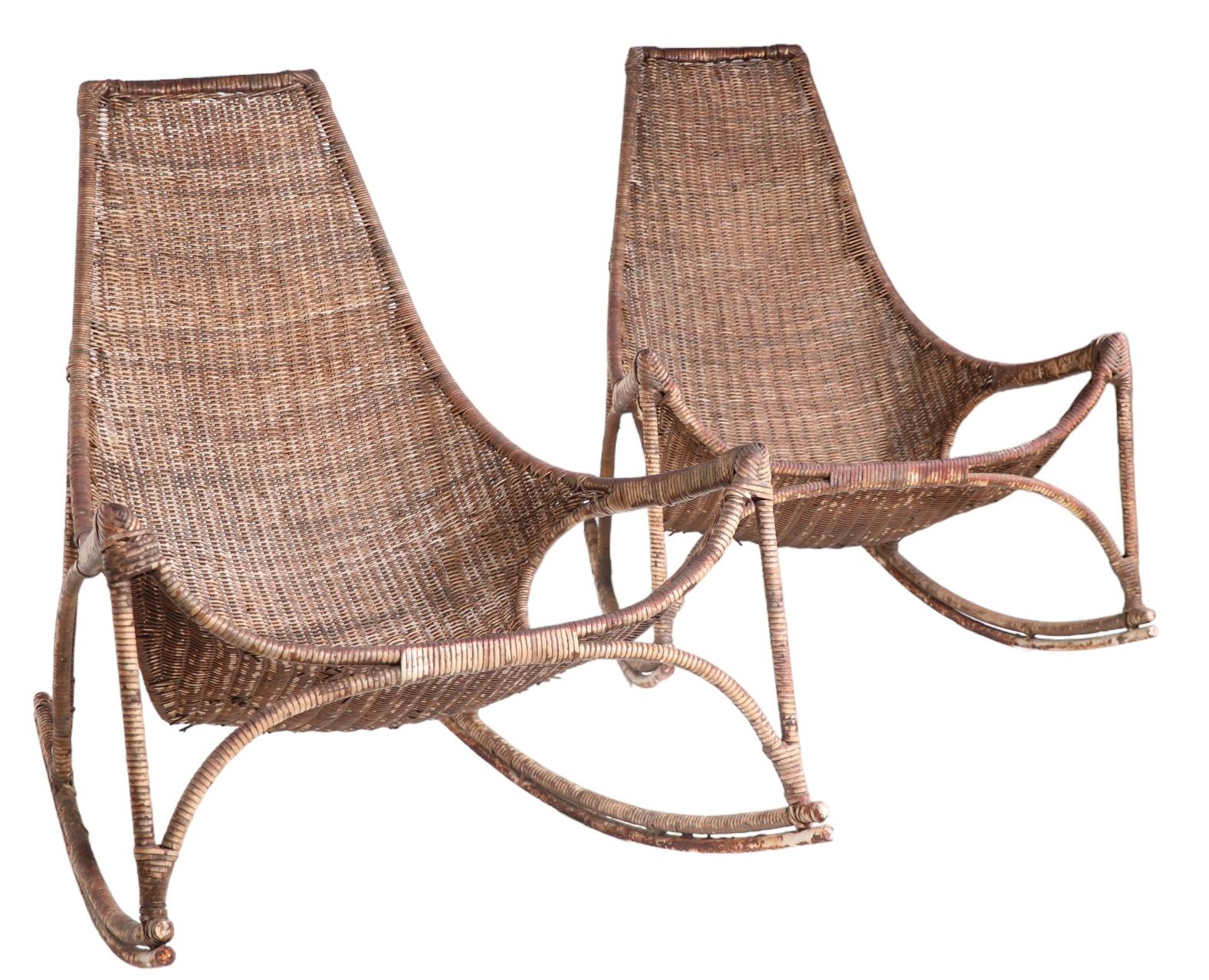 Pr. Wicker Rocking Chairs by Francis Mair c 1950/1960's For Sale 4