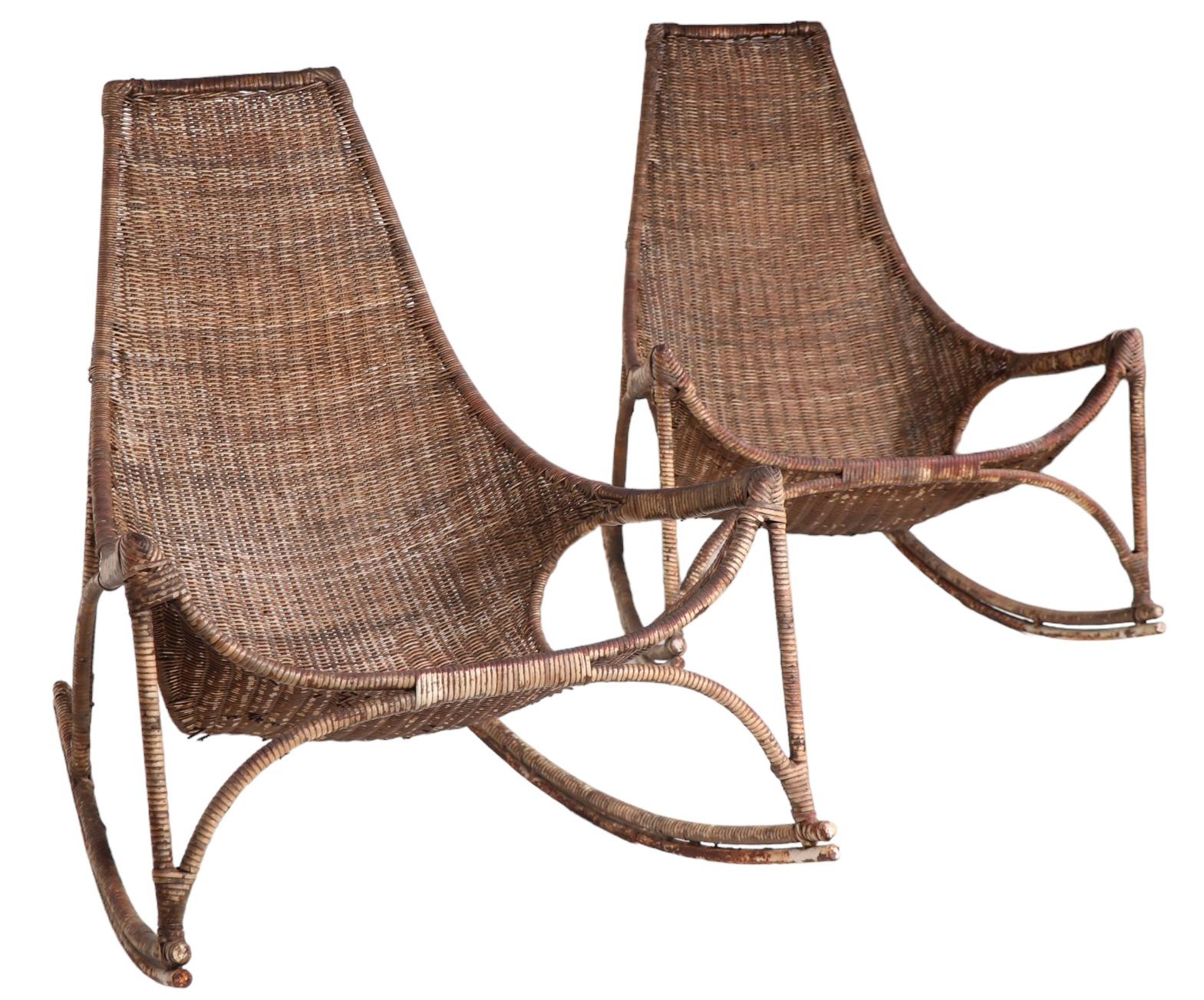 Pr. Wicker Rocking Chairs by Francis Mair c 1950/1960's For Sale 5