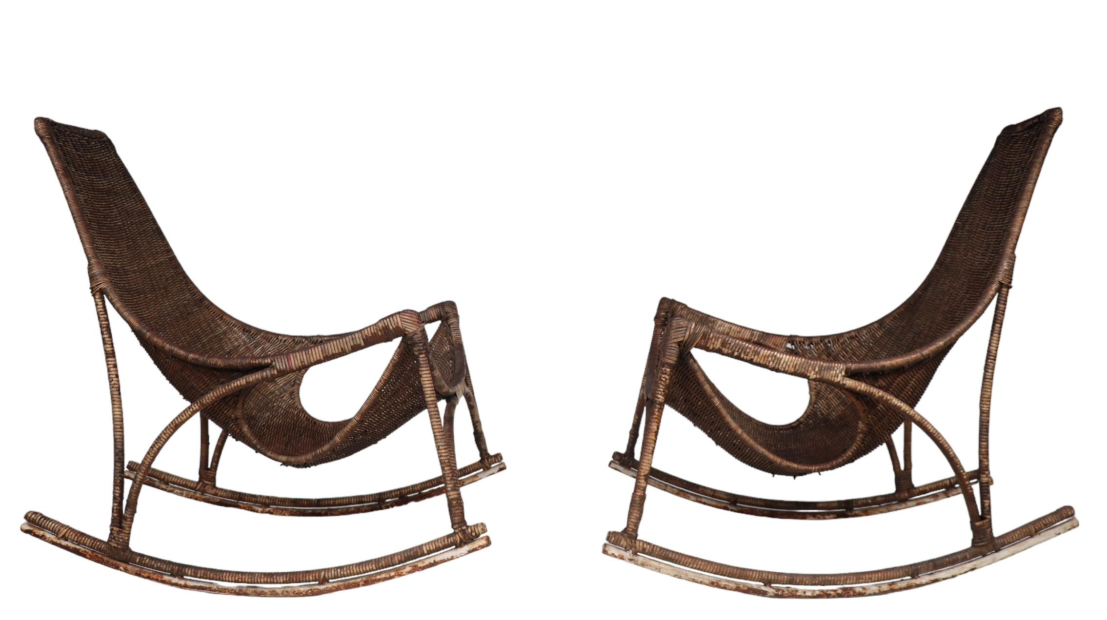 Pr. Wicker Rocking Chairs by Francis Mair c 1950/1960's For Sale 10