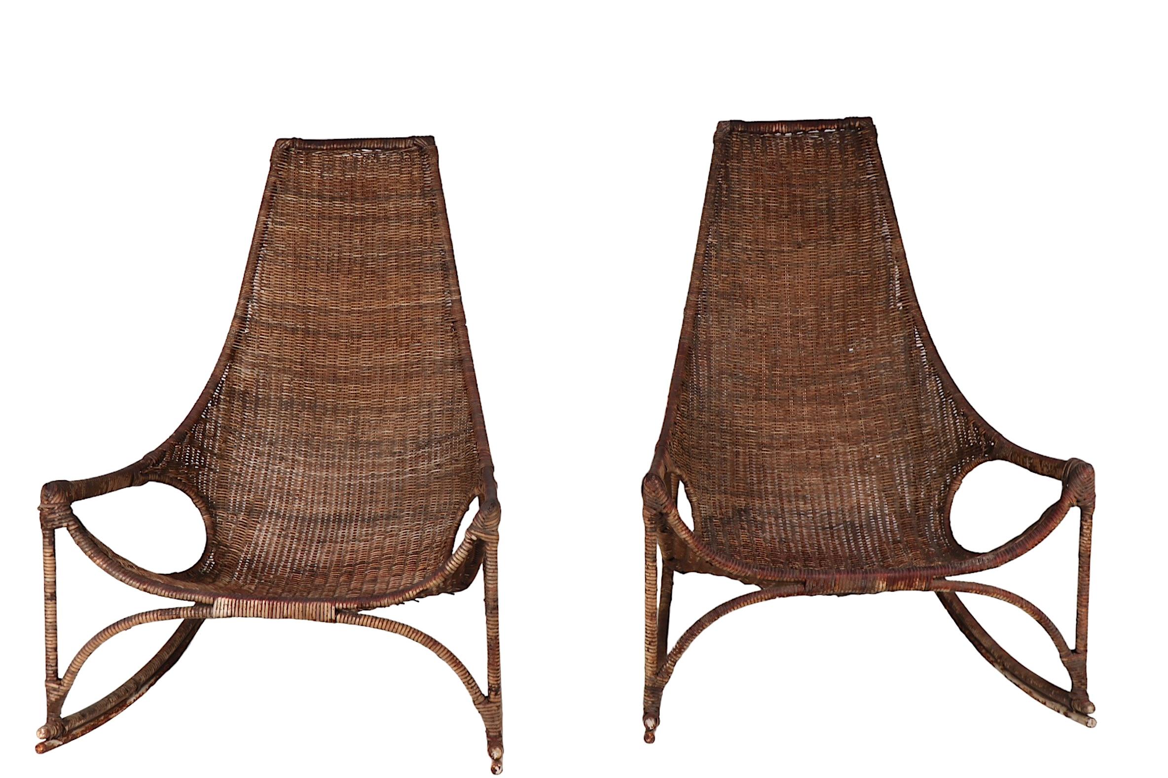 American Pr. Wicker Rocking Chairs by Francis Mair c 1950/1960's For Sale