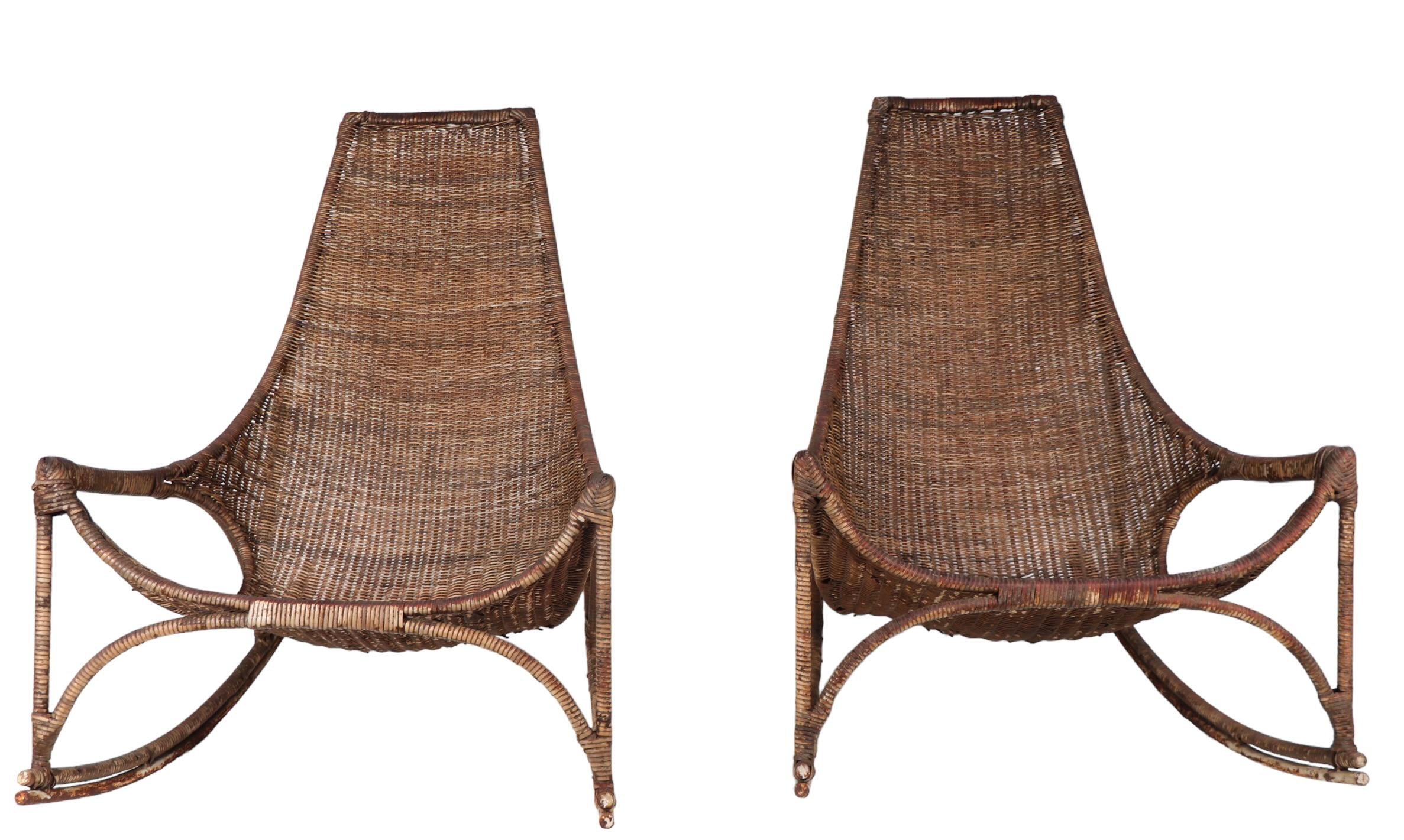 Pr. Wicker Rocking Chairs by Francis Mair c 1950/1960's In Good Condition For Sale In New York, NY