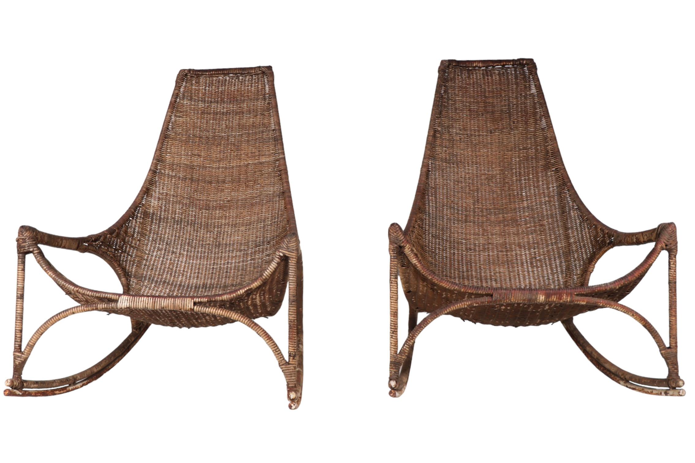 20th Century Pr. Wicker Rocking Chairs by Francis Mair c 1950/1960's For Sale