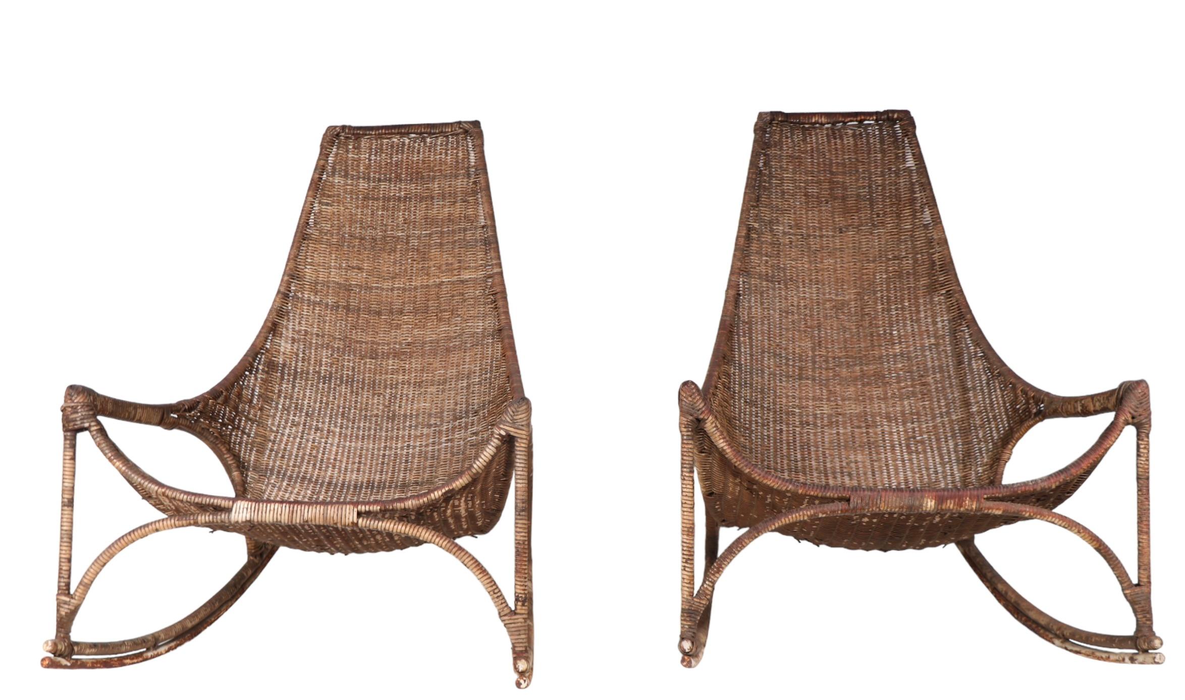 Pr. Wicker Rocking Chairs by Francis Mair c 1950/1960's For Sale 1