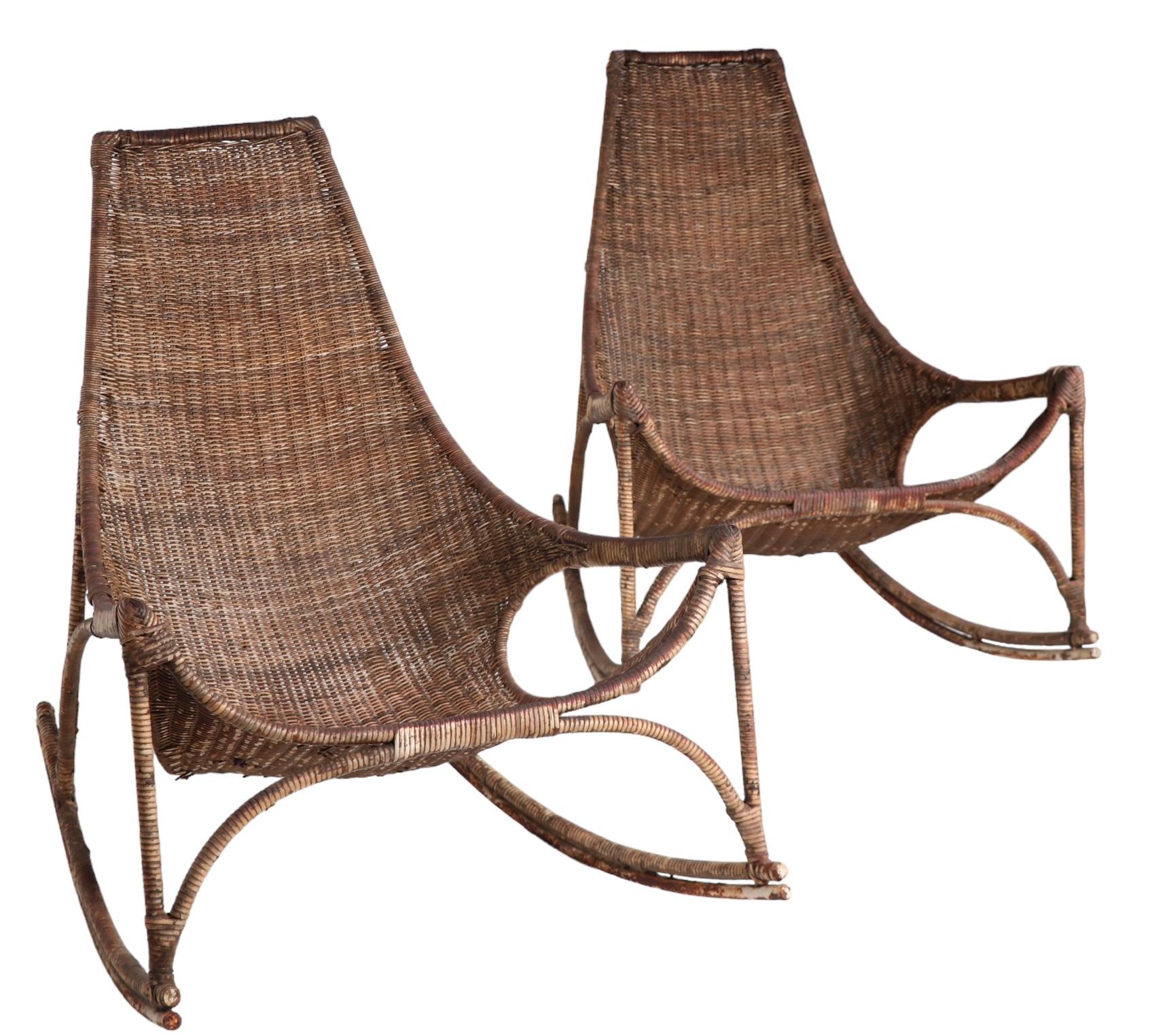 Pr. Wicker Rocking Chairs by Francis Mair c 1950/1960's For Sale 2