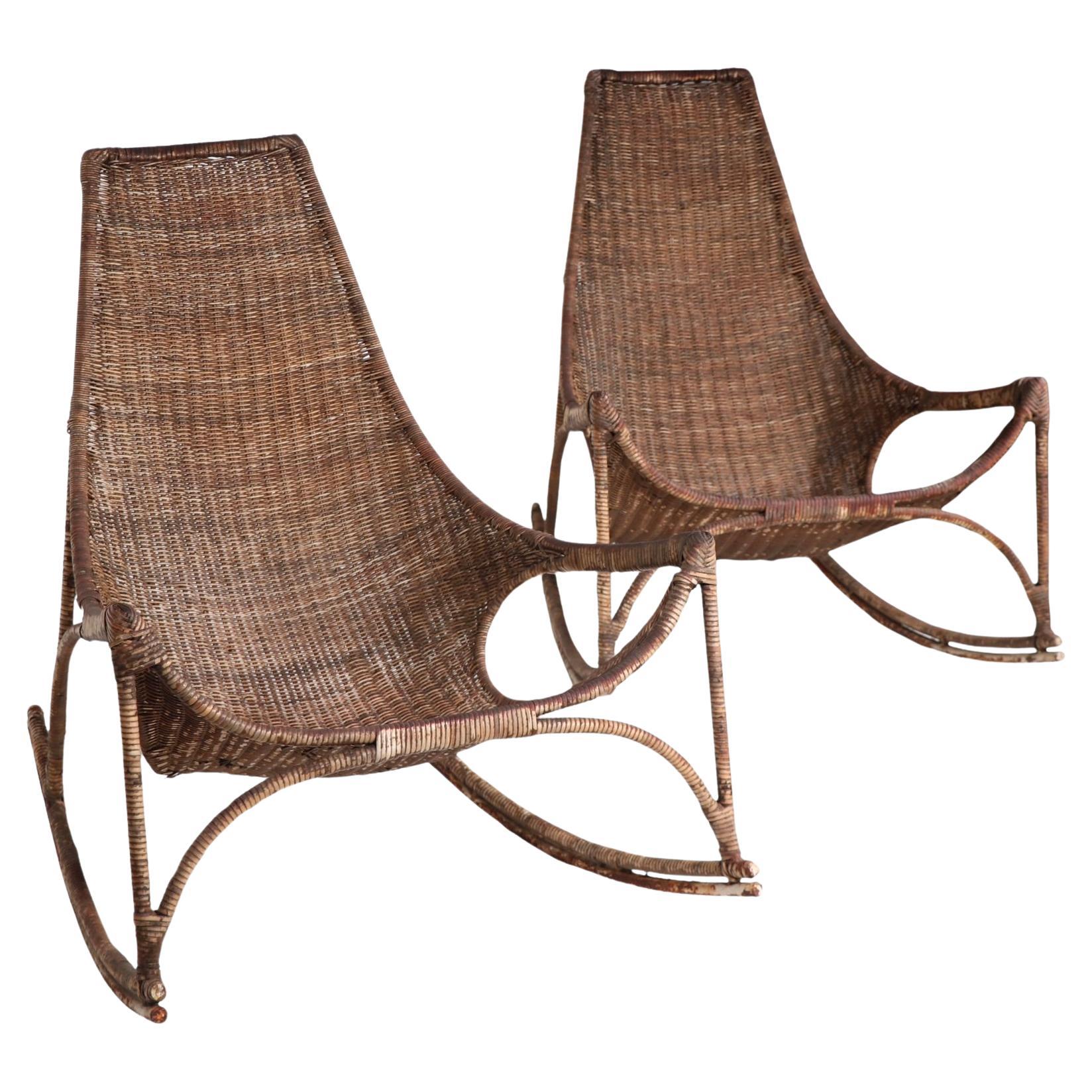 Pr. Wicker Rocking Chairs by Francis Mair c 1950/1960's For Sale
