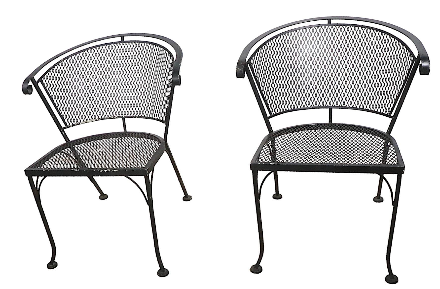 Pr Vintage  Woodard Garden Patio Poolside Chairs in Wrought Iron and Metal Mesh  4