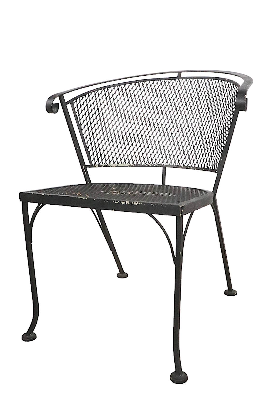American Pr Vintage  Woodard Garden Patio Poolside Chairs in Wrought Iron and Metal Mesh 