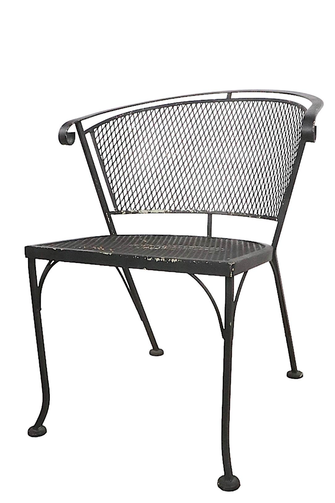 Pr Vintage Woodard Garden Patio Poolside Chairs in Wrought Iron and