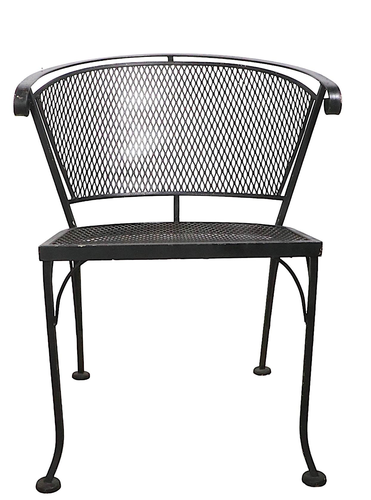 20th Century Pr Vintage  Woodard Garden Patio Poolside Chairs in Wrought Iron and Metal Mesh 