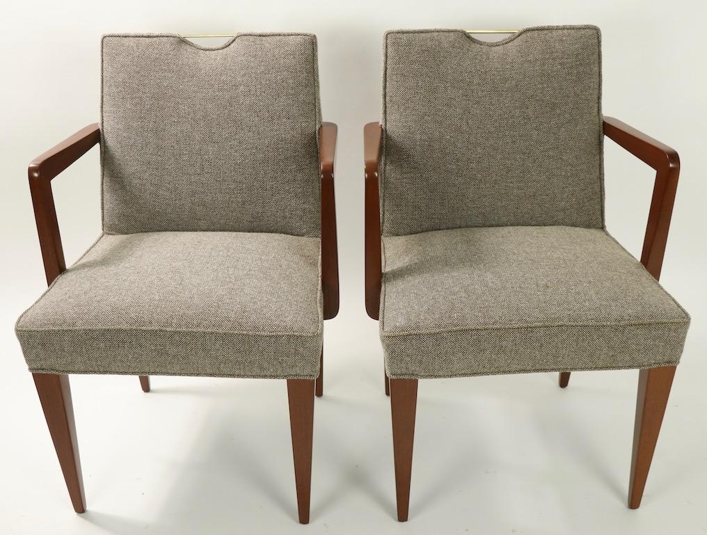 Pair of Wormley for Dunbar Dining Chairs with Brass Handles For Sale