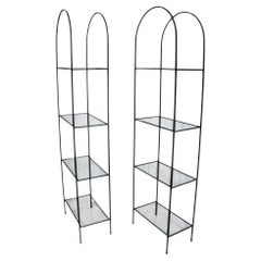 Pr. Wrought Iron and Glass Arch Top Shelf Units